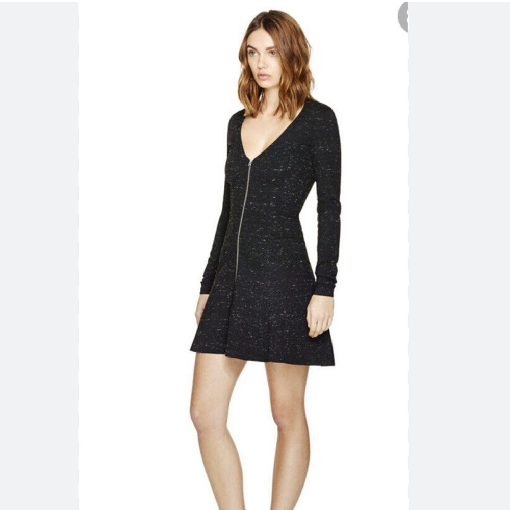 ARITZIA Wilfred Lavande Black Heather Zip-Front Skater Dress Small wool blend